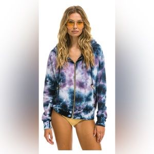 Aviator Nation XS hand dyed zip hoodie- blue/ purple